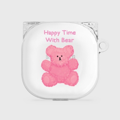 pink happytime with bear [clear 버즈라이브 케이스]