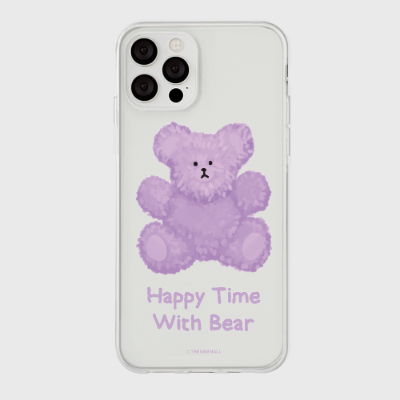 purple happytime with bear [클리어 폰케이스]아이폰케이스 아이폰 11 12 12미니 13 미니 엑스 프로 맥스 se2 케이스 핸드폰 갤럭시 커플 곰돌이 캐릭터 젤리 투명 변색 없는 투명하드