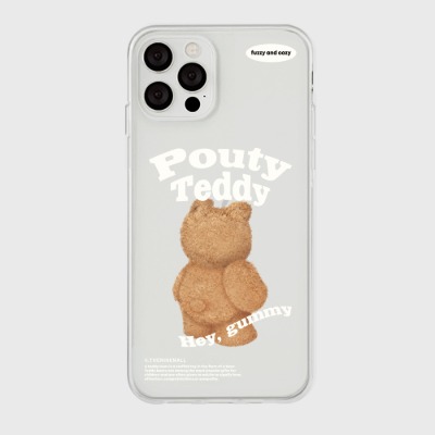 pouty teddy [클리어 폰케이스]아이폰케이스 아이폰 11 12 12미니 13 미니 엑스 프로 맥스 se2 케이스 핸드폰 갤럭시 커플 곰돌이 캐릭터 젤리 투명 변색 없는 투명하드