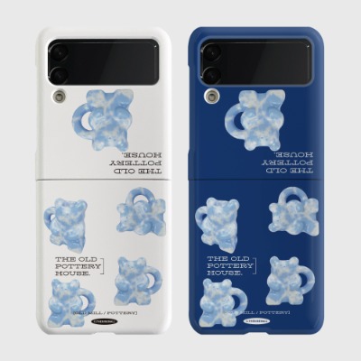 패턴 블루 포터리 Z플립 하드케이스갤럭시 제트플립 1 2 3 케이스 zflip case 커플 곰돌이 캐릭터