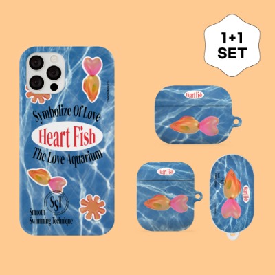 [1+1] sticker heart fish [하드케이스 + 에어팟/에어팟프로/버즈 케이스 택1]