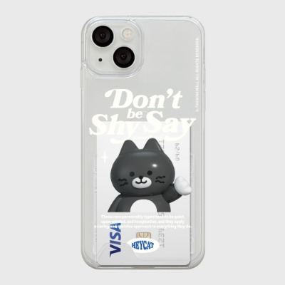 shy hey cat [투명 카드수납 케이스]아이폰14케이스 13 12 미니 mini 엑스 프로 맥스 케이스 핸드폰 커플 캐릭터 젤리 투명 변색 없는 투명하드